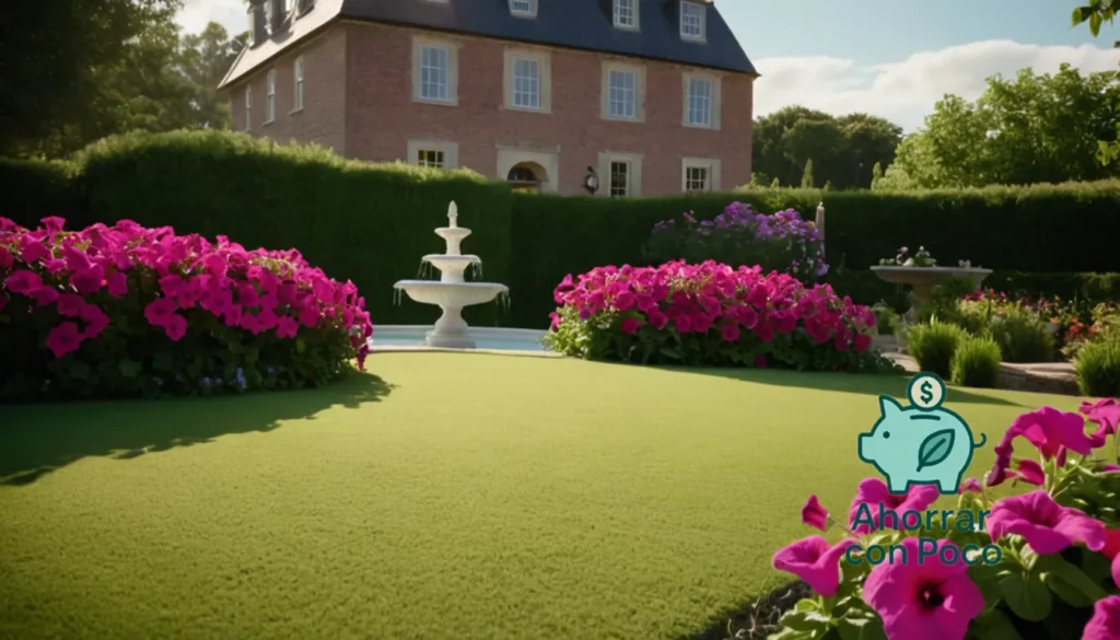 Agua para Jardines Ahorro: "La imagen debería mostrar una exuberante escena del jardín con petunias vibrantes en plena floración