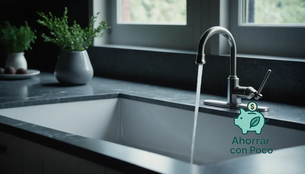 Ahorro de agua en un presupuesto limitado: "La imagen debe mostrar un primer plano de un solo grifo en una pequeña cocina