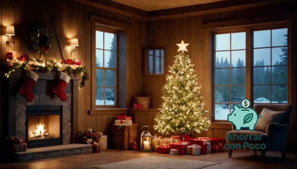 Cumplir con un presupuesto limitado en Navidad: "La imagen debe mostrar una sala de estar cálida y acogedora decorada para Navidad