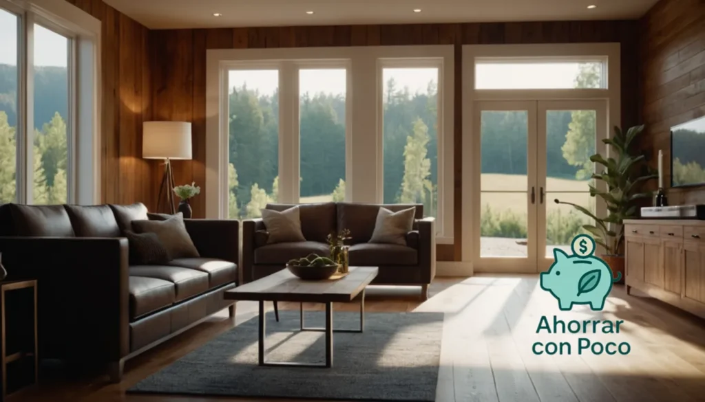 Energía eficiente en el hogar: La imagen debe mostrarse: una sala de estar cálida y acogedora con un electrodoméstico tradicional