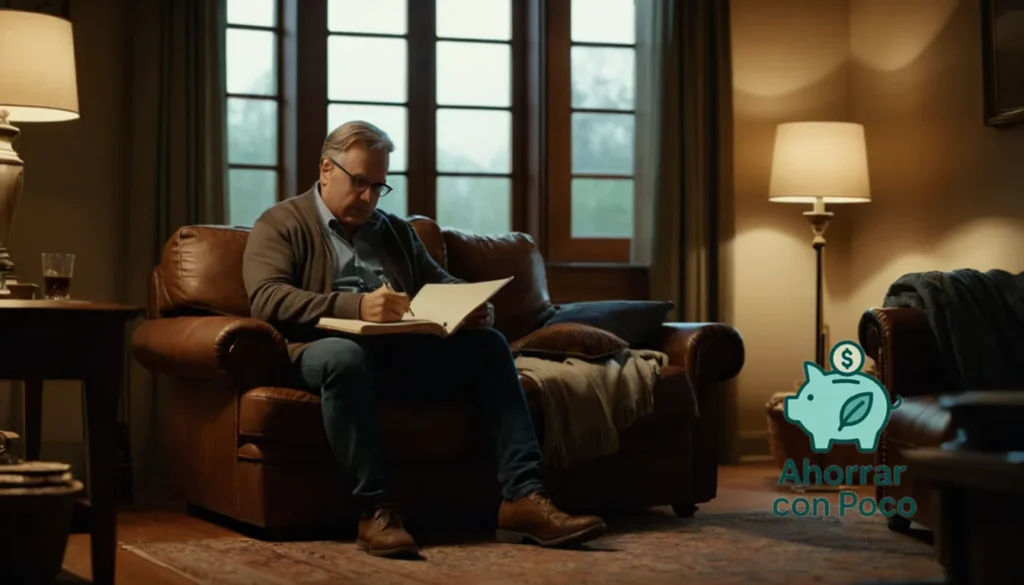 Plan de Ahorro para Jubilados Con Bajo Ingreso: "La imagen debe mostrar a una persona de mediana edad sentada en una sala de estar simple