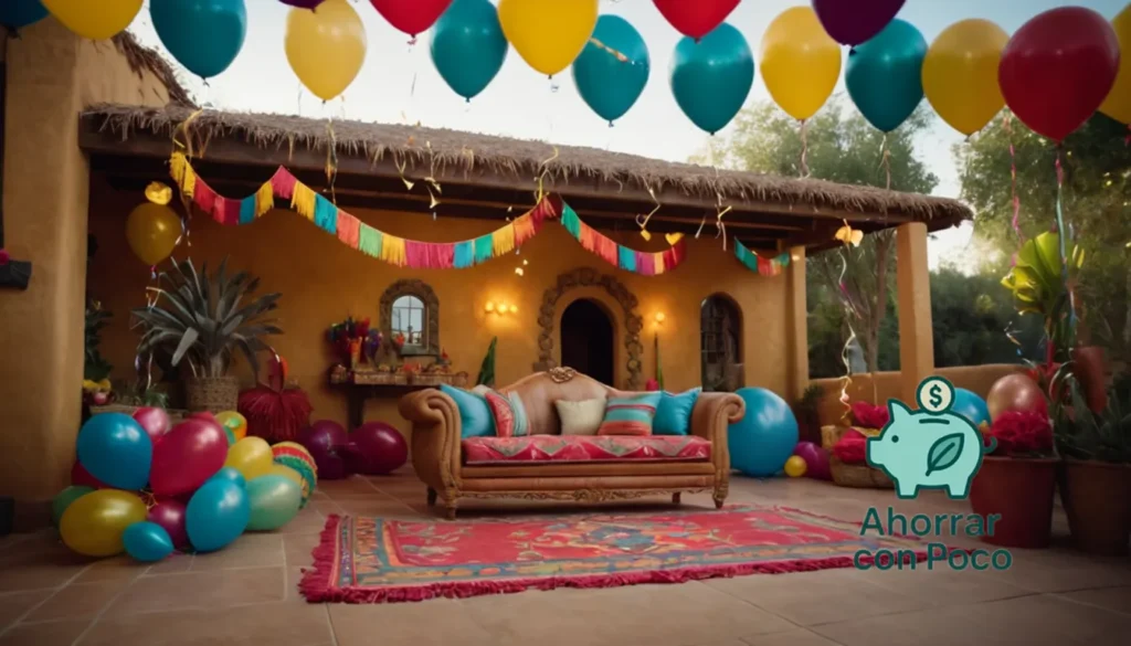 Regalos de cumpleaños a bajo costo: La imagen debe mostrar una colorida escena de celebración mexicana con una piñata grande y vibrante de diseño tradicional de Cumpeados