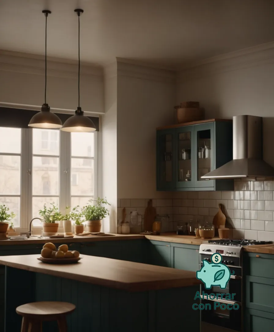 The image should show: A humble kitchen in a small, run-down apartment, with unpaid bills stacked on the counter, alongside a handmade chart outlining an imperfect yet sincere budgeting scheme, subtly lit to convey a sense of hopefulness amidst financial uncertainty.