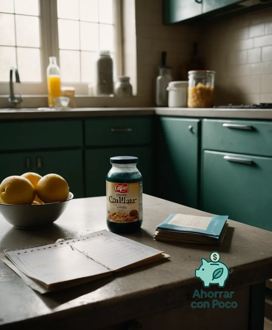 The image should show: A candid photograph of a heavily-pregnant calendar in a worn, empty kitchen, its once-vibrant colors faded by time and neglect, alongside an expired grocery list on a cracked, outdated fridge, in the midst of a cluttered living room with peeling wallpaper.