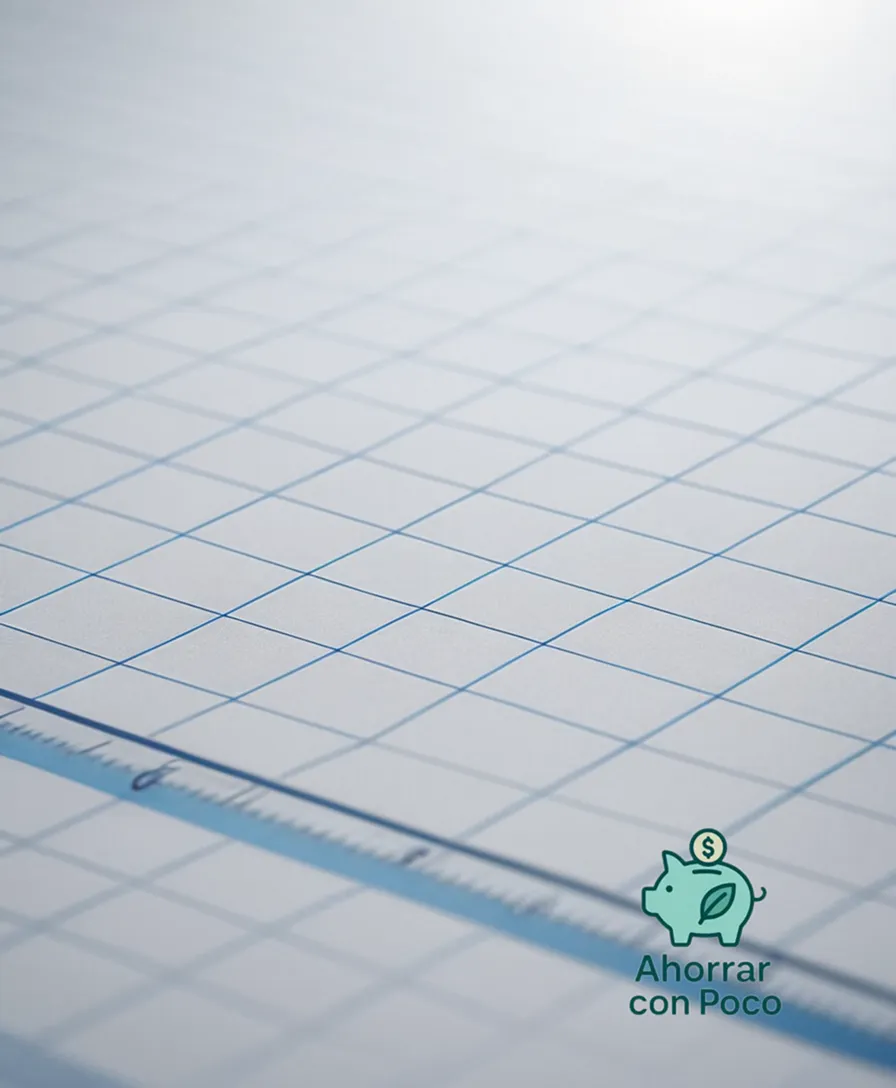 The image should show: A serene landscape of neatly drawn blue grid lines and ruler markings on an empty white paper background, with a subtle drop shadow giving depth to the subject, emphasizing the theme of organization and accuracy.
